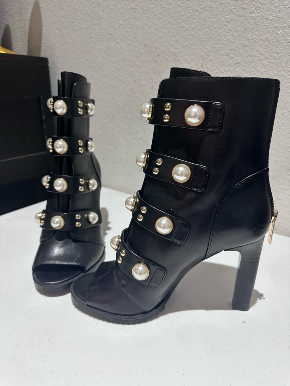 New Size 7 Karl Lagerfeld Brayden Pearl Embellished Leather Boots